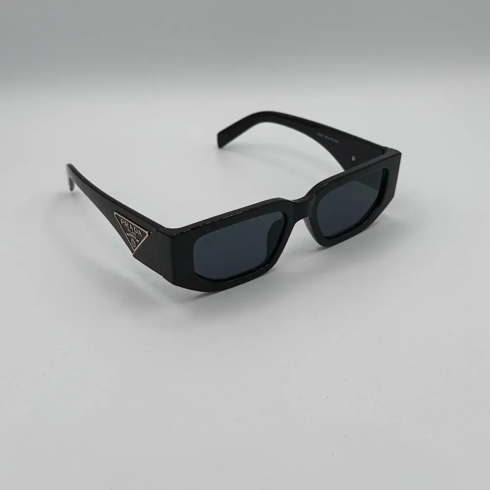 Prada SPR 17W Black Rectangle Sunglasses Gray Lenses 55-18-142 w/ Box Case